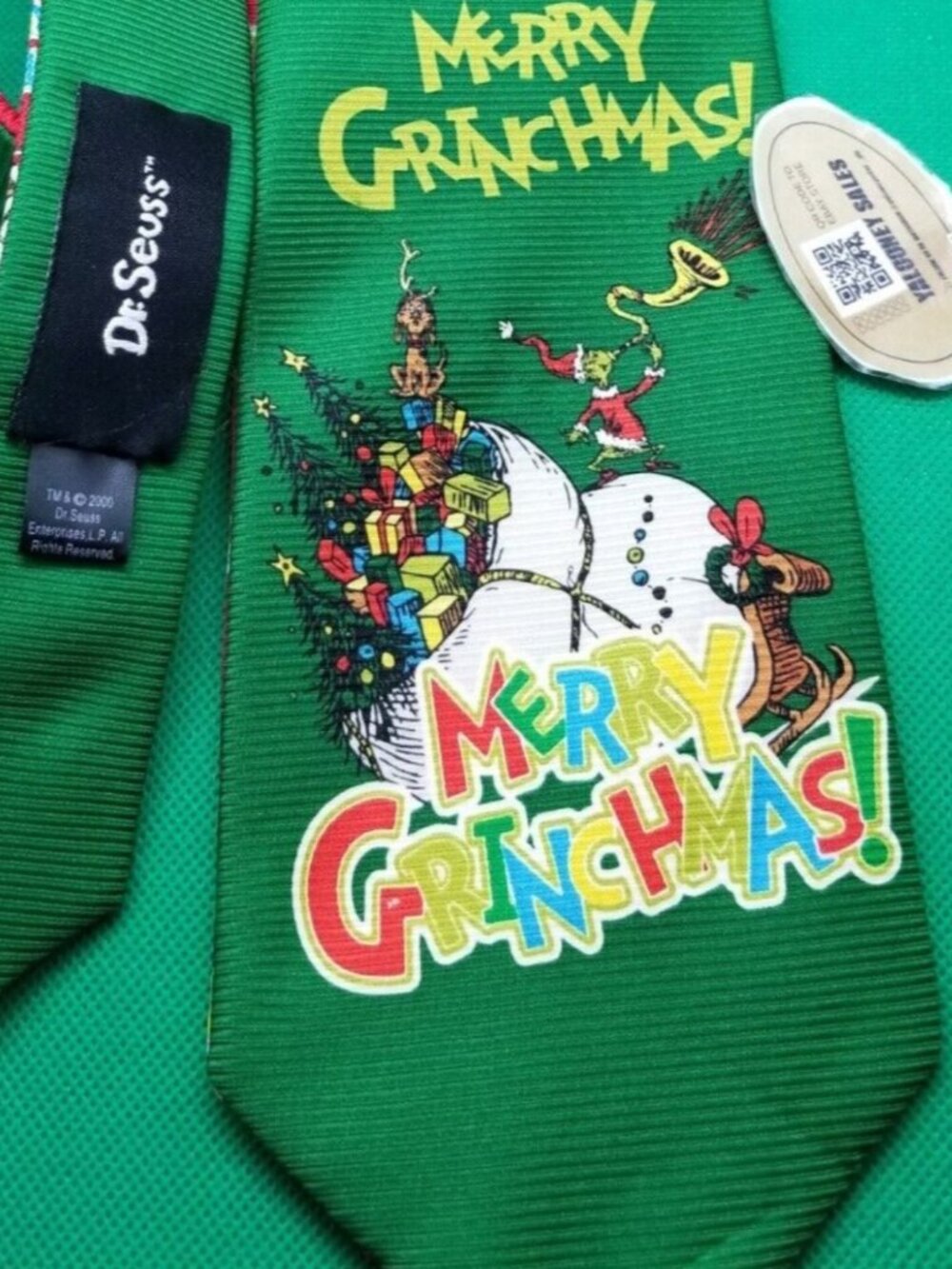 Dr Seuss Merry Grinchmas Christmas Green Red Double Sided Mens Tie Office Party